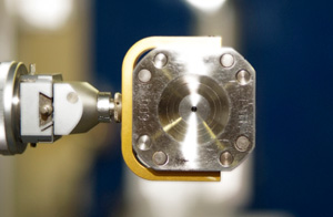 View of the diamond anvil cell, which is used to apply pressure on the samples